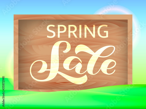 Spring Sale brush lettering. Vector stock illustration for banner or poster