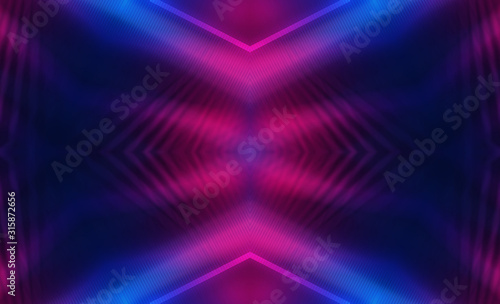 Dark abstract futuristic background. Neon lines glow. Neon lines, shapes. Multi-colored glow, blurry lights, bokeh. Empty stage background © Laura Сrazy