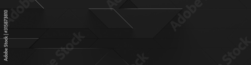 Wide Black Futuristic Geometric Background (Website Head) (3D Illustration)