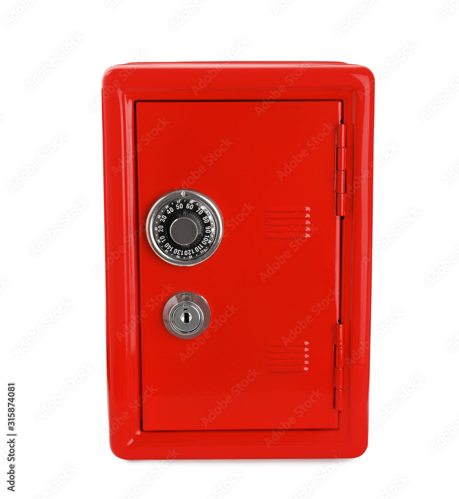 Closed red steel safe isolated on white Closed red steel safe isolated on white