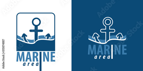 Marine logo template with anchor and text - Marine. Vector illustration.