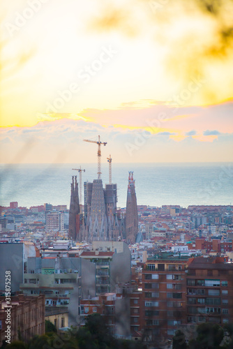 BARCELONA, SPAIN - January 30, 2019: La Sagrada Familia's construction in progress. It is on the part of UNESCO World Heritage site by an artist Antoni Gaudi. ..