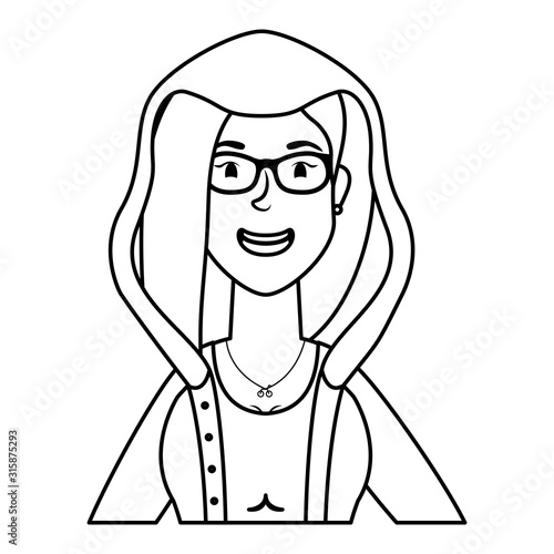 cute young woman with eyeglasses character