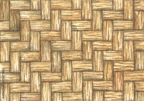 Old rattan weave texture  traditional weave rattan texture background. Watercolor illustration.