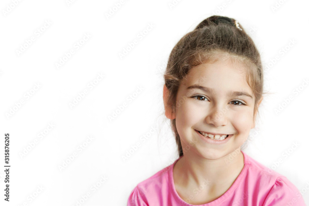 Portrait of happy smiling child girl isolated on white background. Laughing people. Positive emotions. Portrait of happy smiling child girl isolated on white background. Laughing people. Positive emotions.