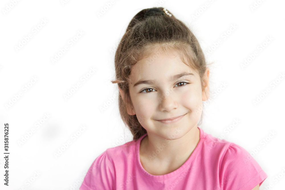 Portrait of happy smiling child girl isolated on white background. Laughing people. Positive emotions. Portrait of happy smiling child girl isolated on white background. Laughing people. Positive emotions.