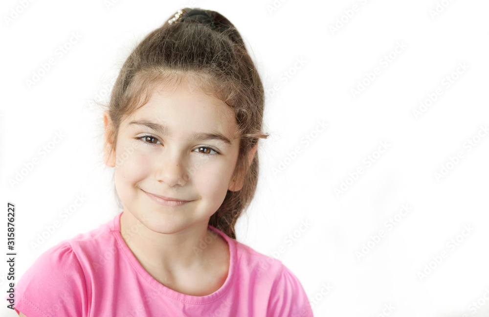 Portrait of happy smiling child girl isolated on white background. Laughing people. Positive emotions. Portrait of happy smiling child girl isolated on white background. Laughing people. Positive emotions.