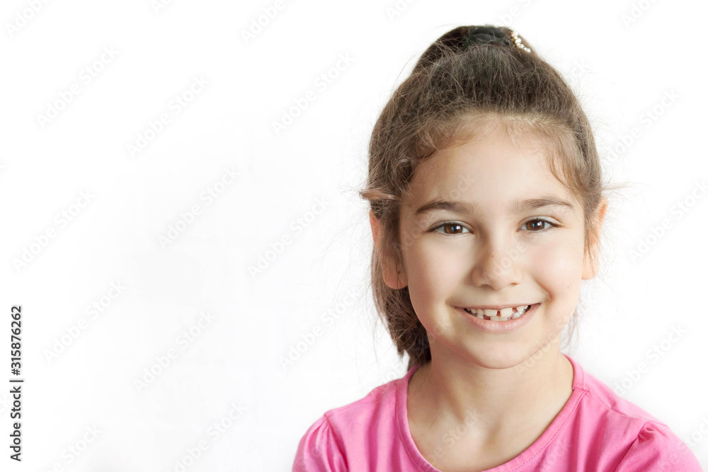 Portrait of happy smiling child girl isolated on white background. Laughing people. Positive emotions. Portrait of happy smiling child girl isolated on white background. Laughing people. Positive emotions.