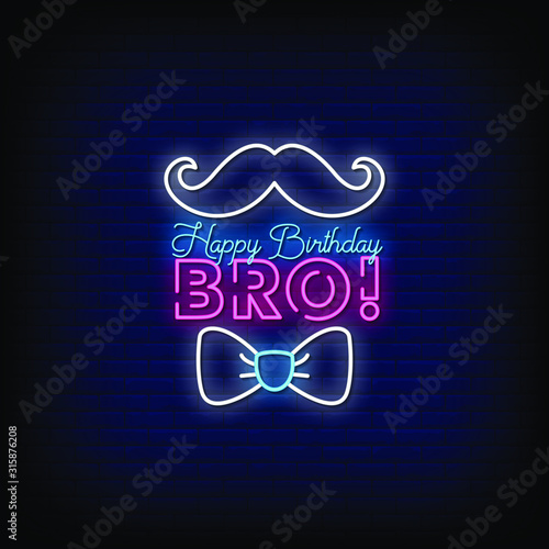 Happy Birthday Bro Neon Signs Style Text Vector