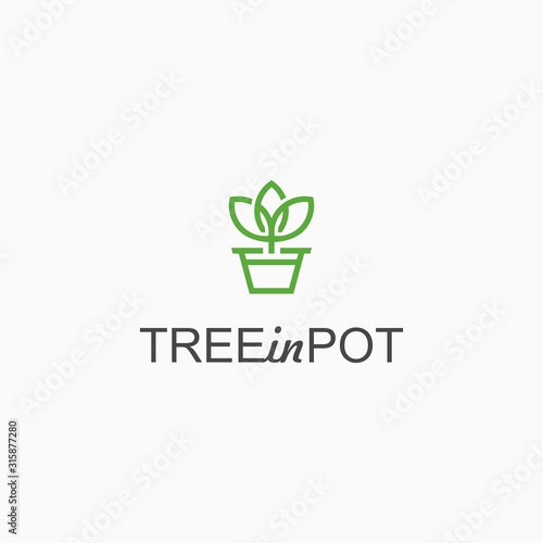 leaf shoots sprout pot bucket logo icon vector template