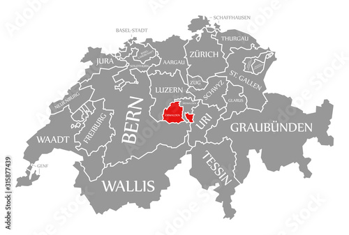 Obwalden red highlighted in map of Switzerland