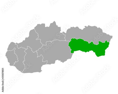 Karte von Kosicky kraj in Slowakei photo