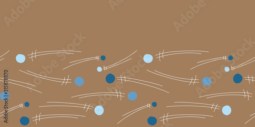 Vector winter seamless border in blue and brown. Simple doodle snowball fight hand drawn made into repeat. Great for invitations, decor, packaging, ribbon, greeting cards, stationary.
