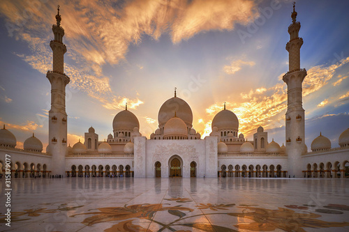 Canvas Print Sheikh Zayed Grand Mosque at sunset