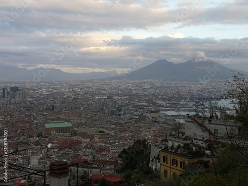 Overview of the city of Naples with the Vezuv vulcano at the background