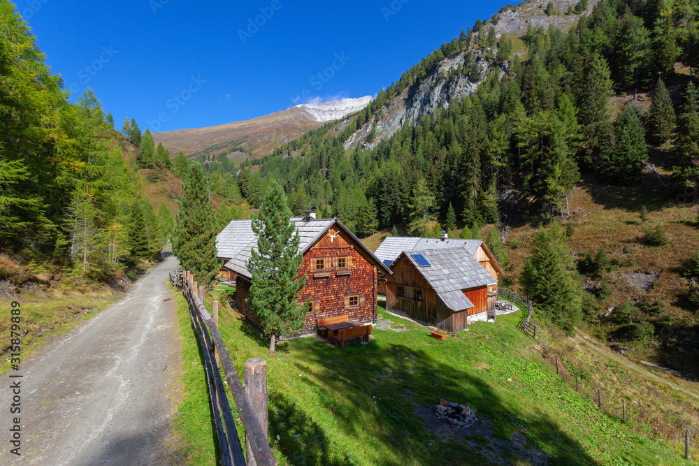 Traditional wooden house in Austrian Alps