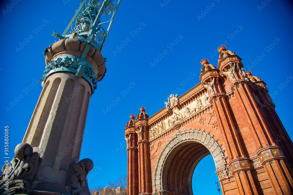 BARCELONA, SPAIN - January 30, 2019: Arc de Triunfo is located in Barcelona, Spain. Barcelona is known as a big tourist destination. .