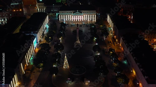Lisbon, Portugal - 15/01/20: Aerial view of Lisbon - Christmas Lights at night
