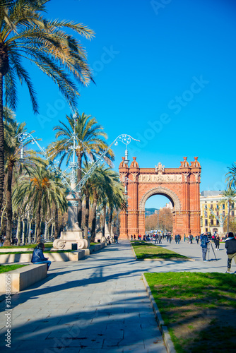 BARCELONA, SPAIN - January 30, 2019: Arc de Triunfo is located in Barcelona, Spain. Barcelona is known as a big tourist destination. . © J Photography