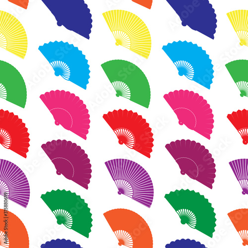 Vector seamless pattern with color hand fans