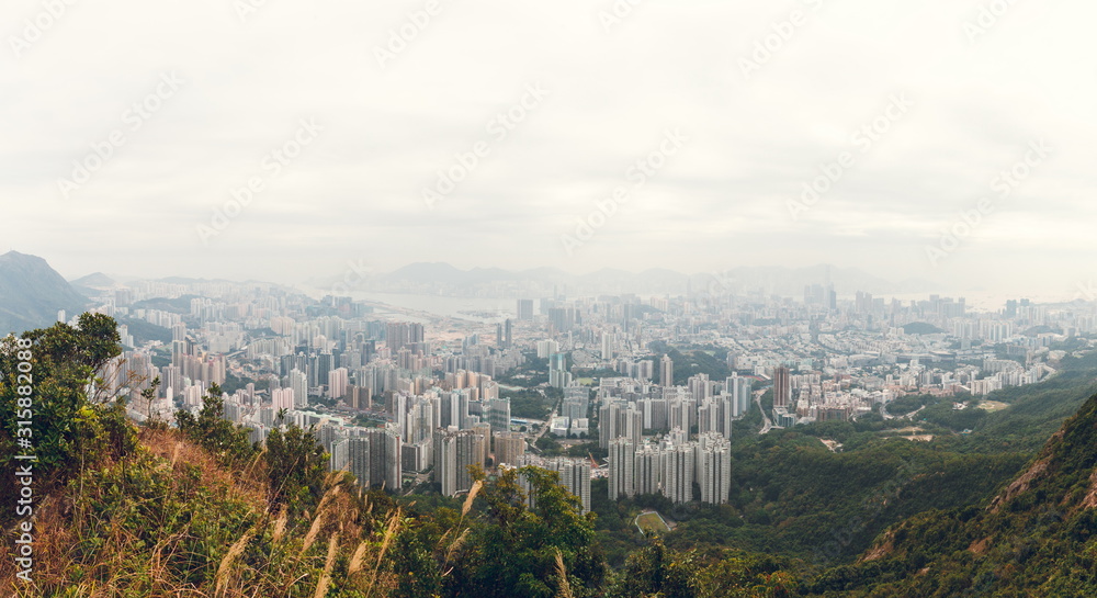 Panoramic view of the city. Point lion rock. Hong Kong