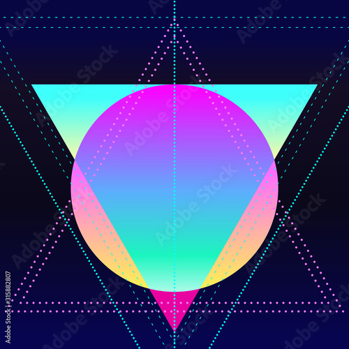 Retro futurism. Vintage 80s or 90s geometric style abstract background. Good design for textile t-shirt print design, flyer and poster background. Futuristic vector illustration in bright neon colors.