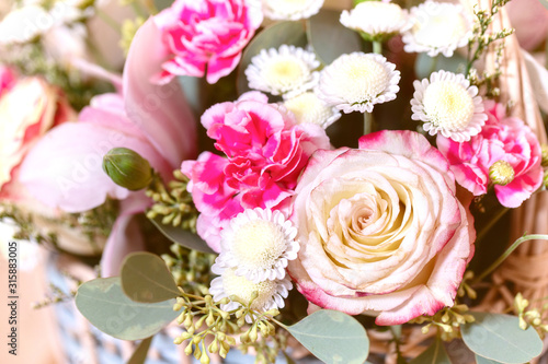 Close-up Large Beautiful bouquet of mixed flowers. Flower background  wallpaper. Floral shop concept. Flowers delivery