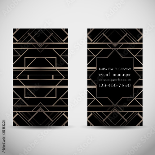 Art Deco vintage invitation template design. patterns and frames. Retro party geometric background set in 1920s style. Vector illustration for glamour event, thematic wedding or jazz party.
