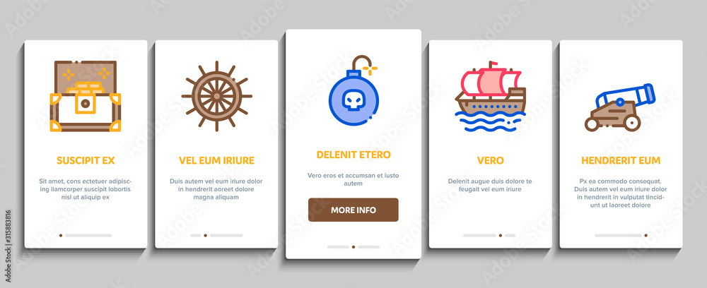 Pirate Sea Bandit Tool Onboarding Mobile App Page Screen Vector. Pirate Saber And Spyglass, Steering Rudder, Crossed Bones And Skull Flag Concept Linear Pictograms. Color Contour Illustrations Pirate Sea Bandit Tool Onboarding Mobile App Page Screen Vector. Pirate Saber And Spyglass, Steering Rudder, Crossed Bones And Skull Flag Concept Linear Pictograms. Color Contour Illustrations