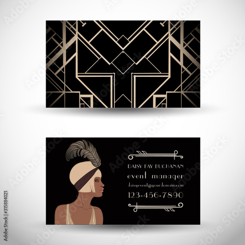Retro fashion. glamour girl of twenties. African American woman. Vector illustration. Vintage party invitation design template. 