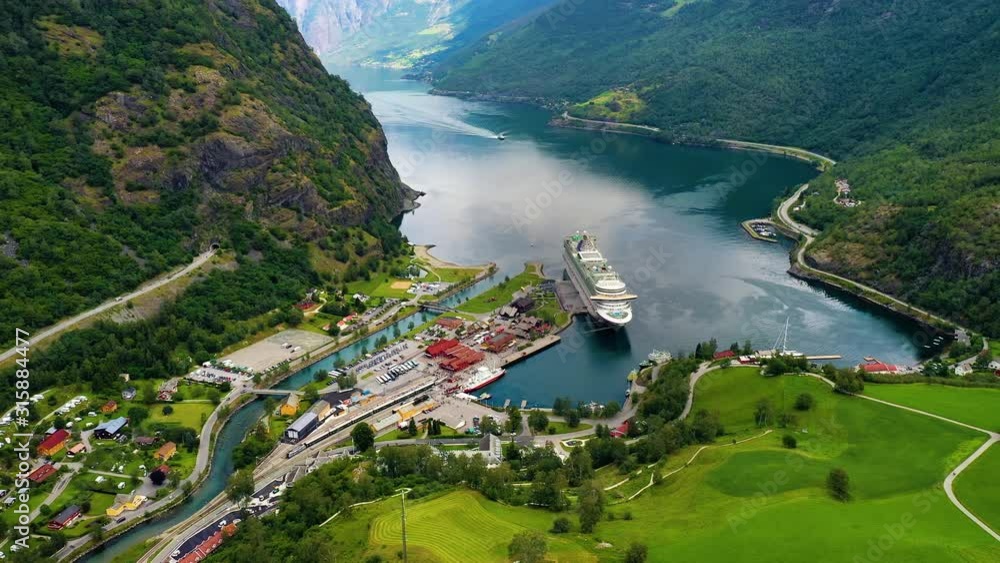 Aurlandsfjord Town Of Flam at dawn.