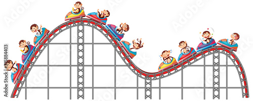 Monkeys riding on roller coaster on white background photo