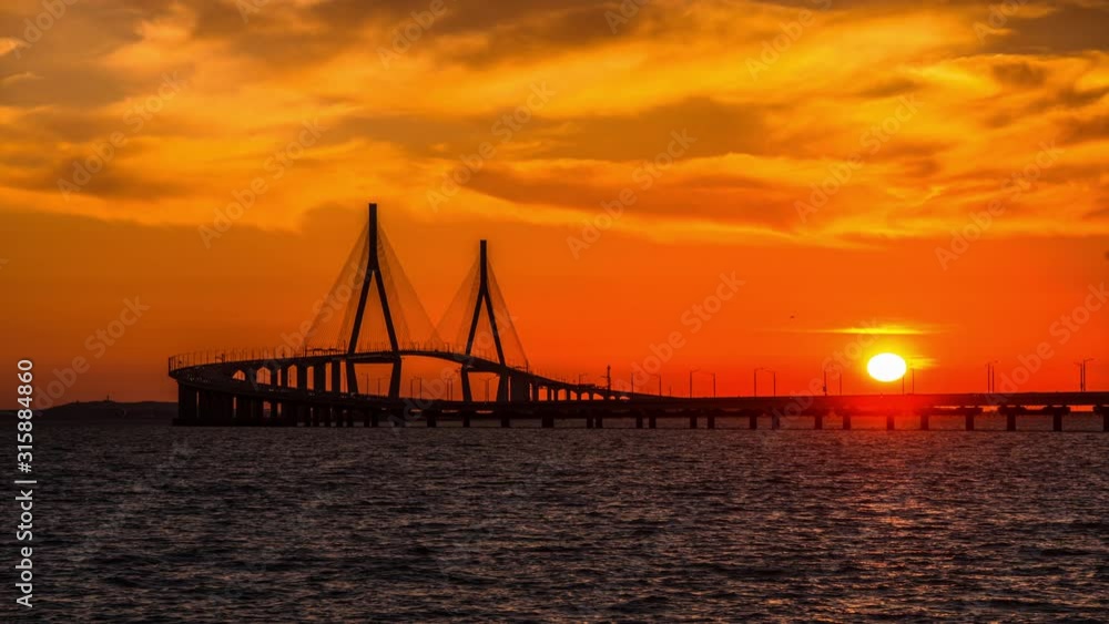 Timelapse 4k. Of incheon bridge at Incheon sea, South Korea Timelapse 4k. Of incheon bridge at Incheon sea, South Korea