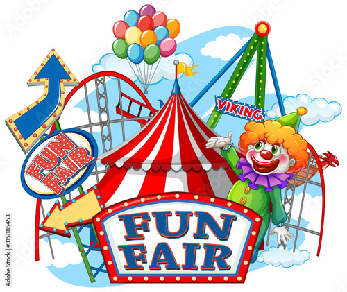 Fun fair sign and circus rides in background