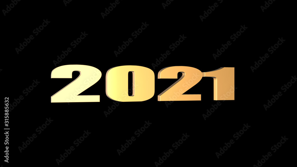 3d rendering of 3D 2021 wording with black background