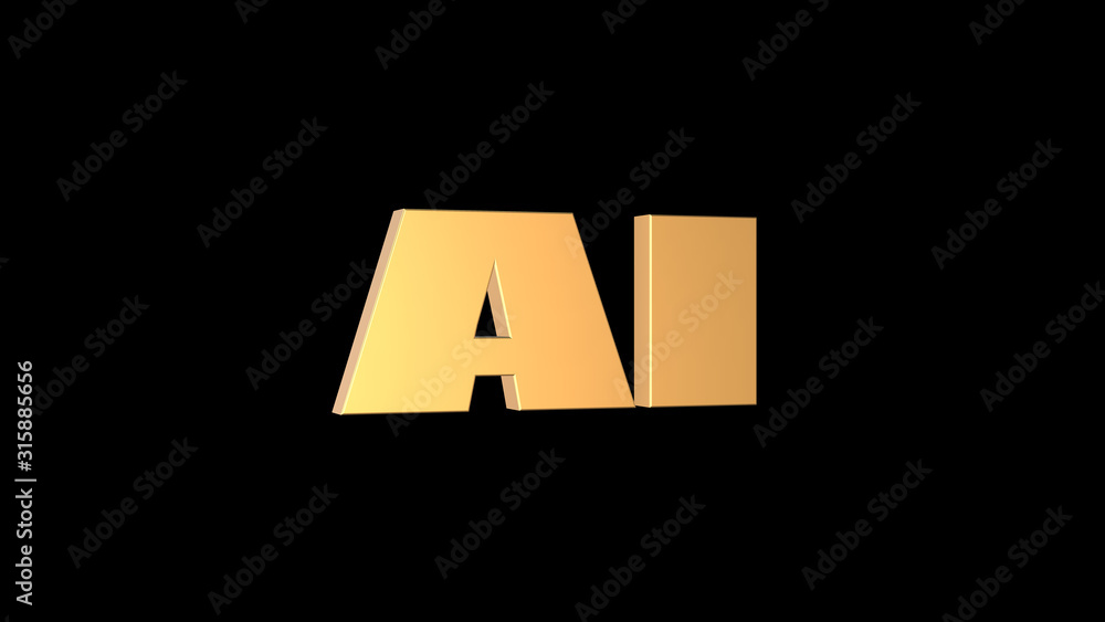 3d rendering of 3D AI wording with black background 3d rendering of 3D AI wording with black background