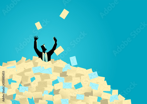Businessman buried in letters