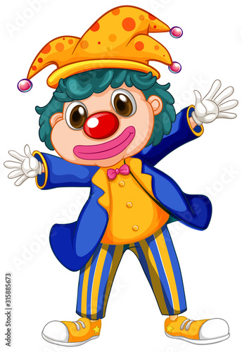 Funny clown wearing big shoes and jacket