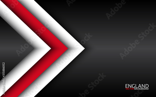 Modern vector overlayed arrows with English colors and grey free space for your text, overlayed sheets of paper in the look of the English flag, Made in England, abstract widescreen background