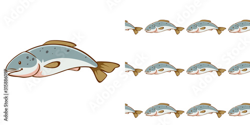 Seamless background design with salmon fish