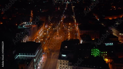 Lisbon, Portugal - 15/01/20: Aerial view of Lisbon - Christmas Lights at night