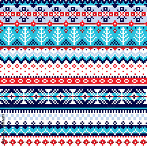 Winter traditional Fair Isle knitwear style vector seamless pattern, repetitive design Shetland knitting background