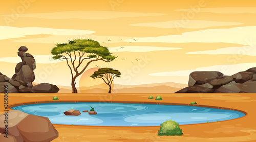 Background scene with pond and trees