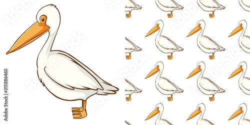 Seamless background design with cute pelican