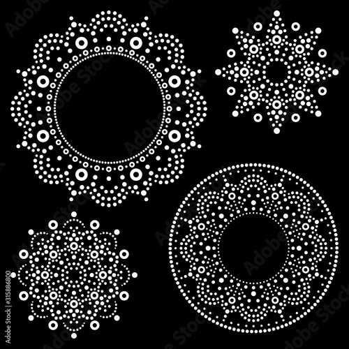 Mandala Australian dot paiting mandala set - vector design, monochorome Aboriginal traditional decorative patterns collection, Australian mosaic art
