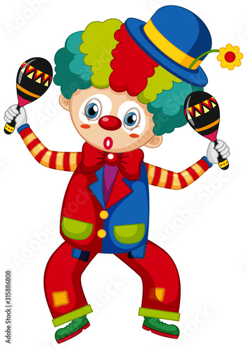Funny clown with shakers in his hands