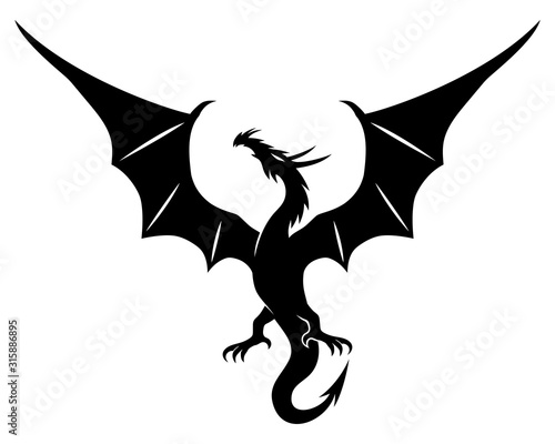 Black dragon sign on a white background.