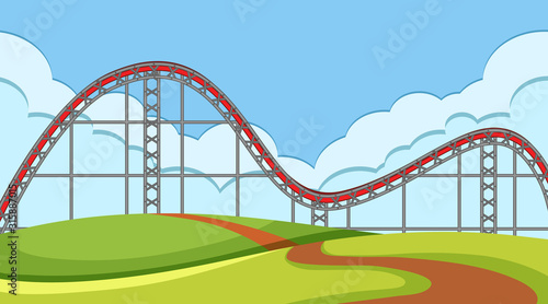 Scene with roller coaster track in the field