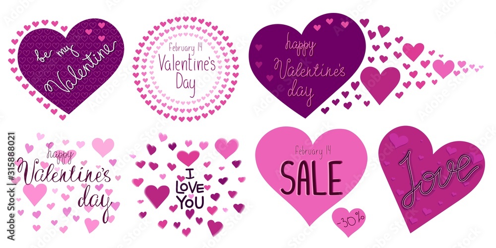 Set handwritten lettering Valentine's Day. I love you, be my Valentine, sale.