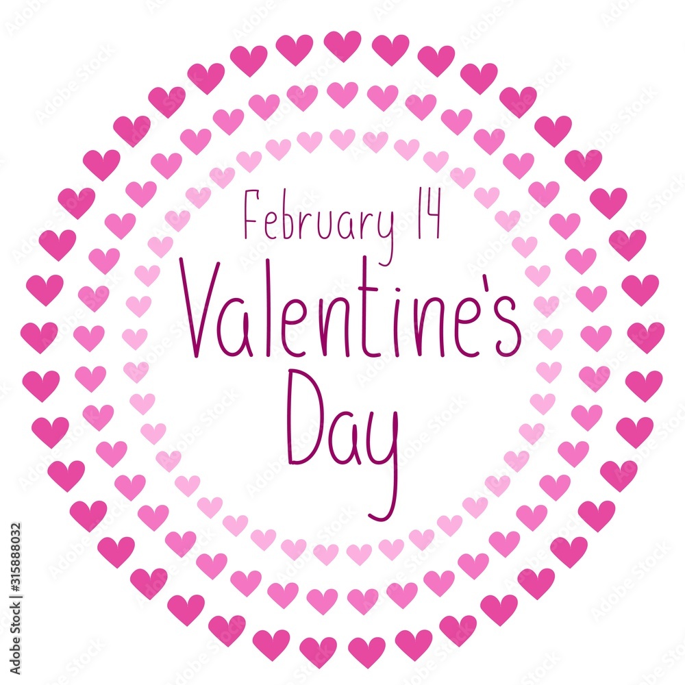Handwritten lettering Valentine's Day February 14th. Declaration of love.